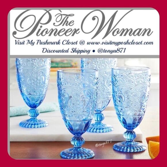 🦋 New Pioneer Woman Amelia 4-Piece 14.7-Ounce Goblet Set, Blue - Picture 1 of 7